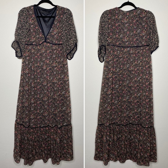 Zara Dresses Zara V Neck Short Sleeve Floral Tier Maxi Dress Peasant Cottage Prairie Poshmark
